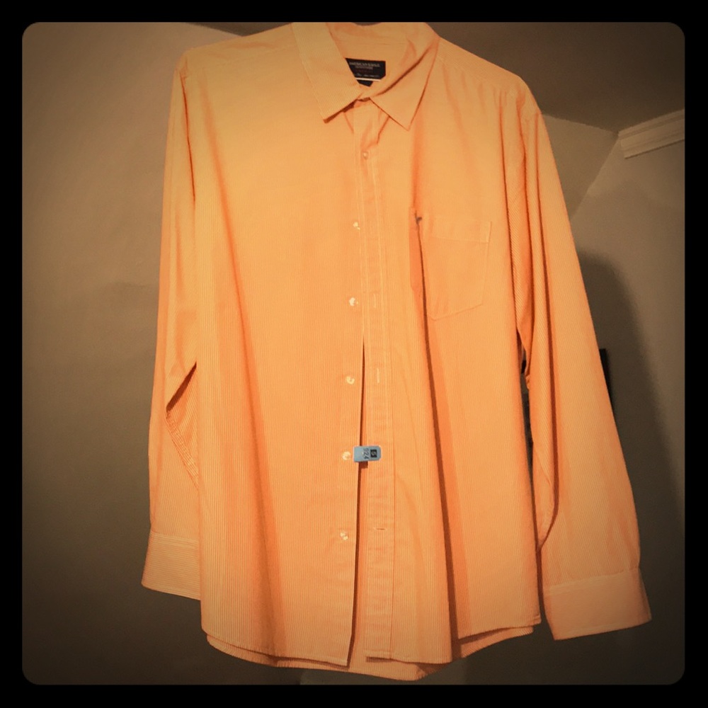 Orange & white pinstriped button down. RUNS SMALL - Picture 1 of 1